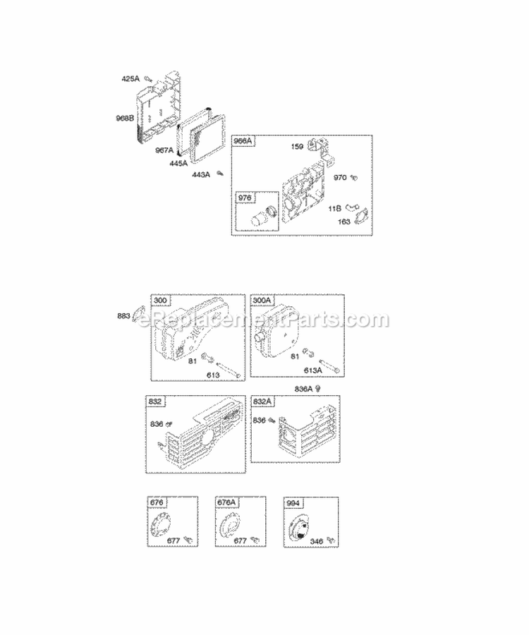 Air Cleaner Exhaust System Diagram and Parts List for 129802-1910-B1  Briggs and Stratton Engine